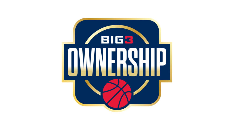Big3 Ownership logo: navy badge with bold 'OWNERSHIP' text, gold trim, and a red basketball at the bottom.