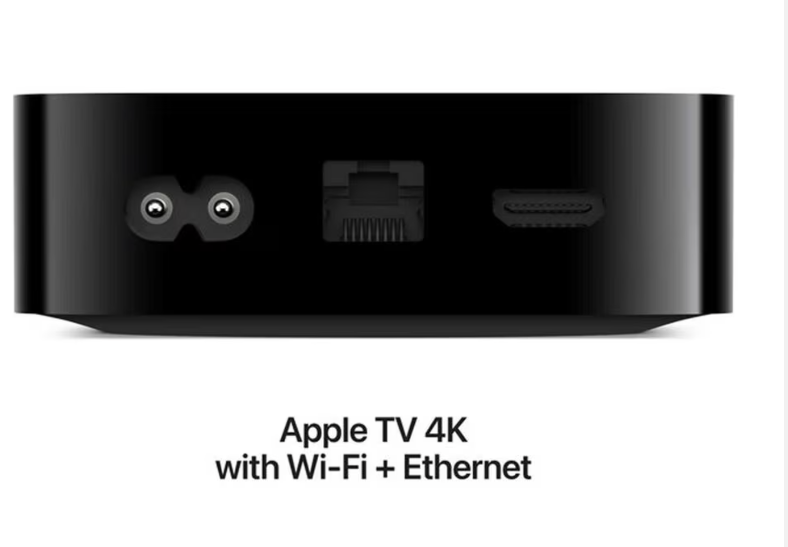 Rear view of Apple TV 4K showing HDMI, Ethernet, and USB-C ports on the back.