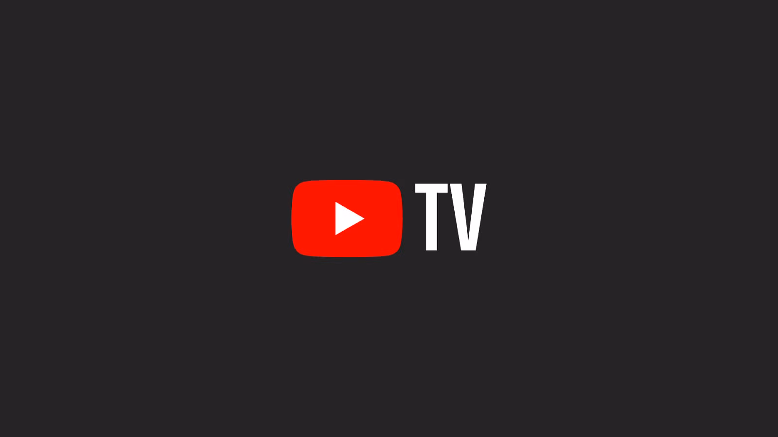YouTube TV logo: red rounded play button next to white 'TV' on a dark background, branding image.